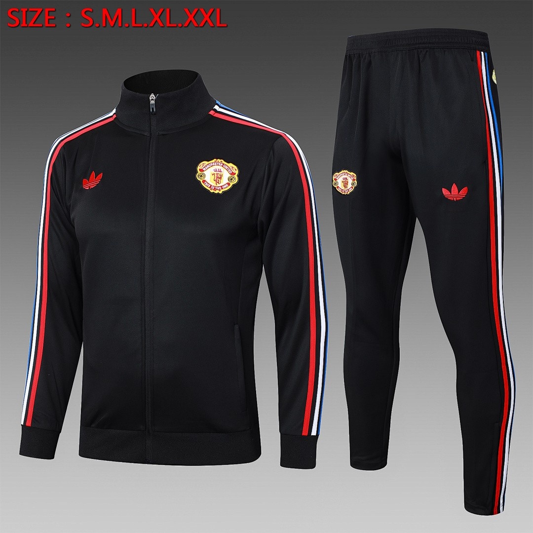 JER-3643_1 Manchester United 24/25 Black Long Zip Jacket (Three Stripes Logo) - 图片 1