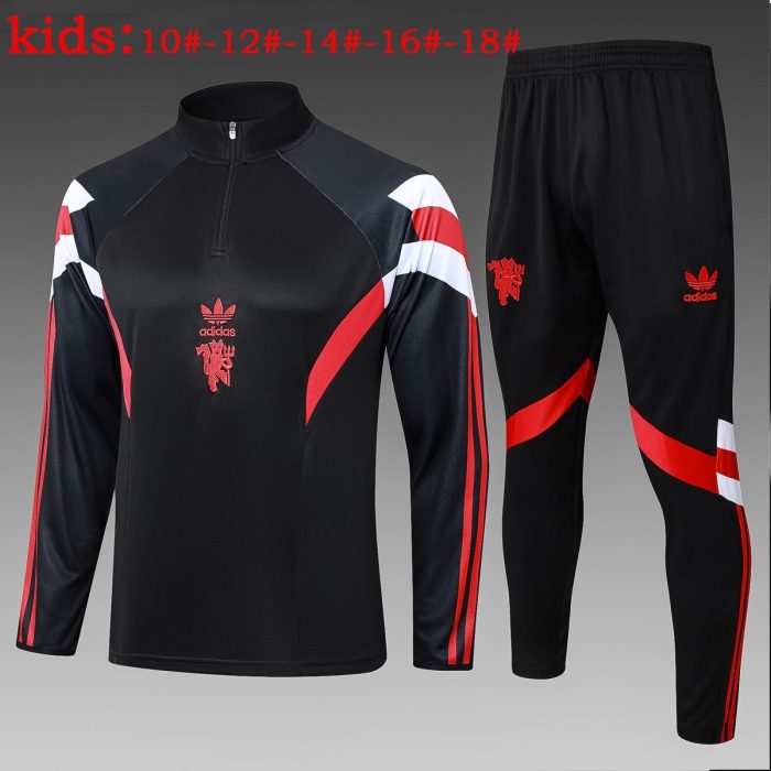 Manchester United 24/25 Black Kids' Half-Zip Jacket (Adidas Originals) - 图片 2