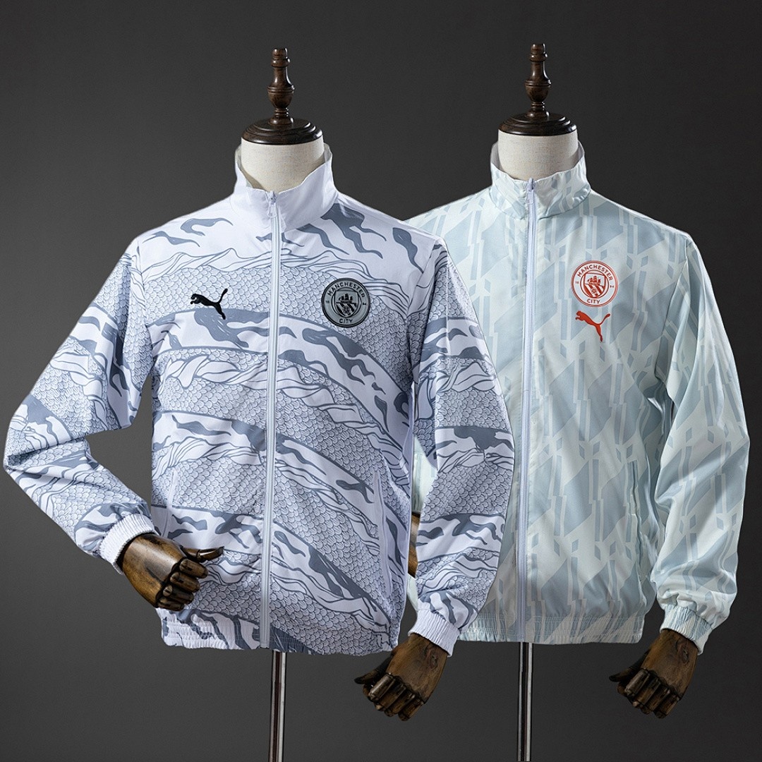 JER-3669_1 Manchester City Reversible Jacket Windbreaker - White & Mint Green - 图片 1