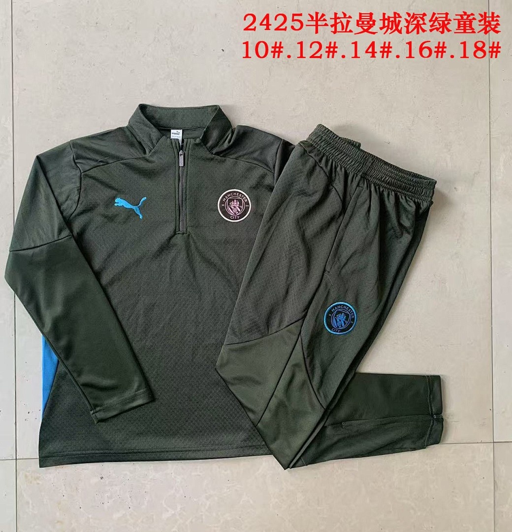 JER-3848_1 Manchester City 24/25 Half-Zip Kids Dark Green - 图片 1