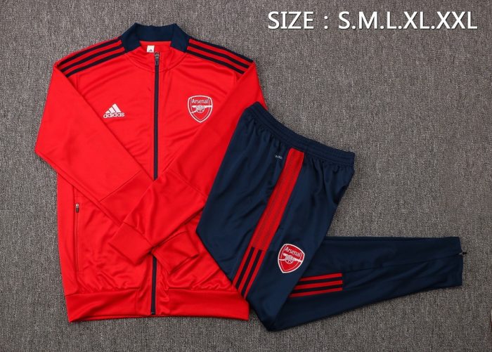Arsenal 21-22 Red Long Zip Jacket (Royal Blue Zipper) - 图片 2