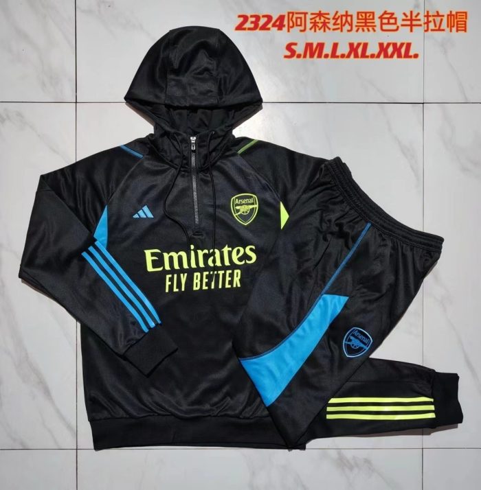 Arsenal 23-24 Half-Zip Hoodie Black - 图片 9