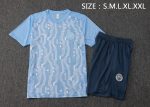 Manchester City 24-25 Light Blue Splatter Short Sleeve Training Shirt - 图片 2
