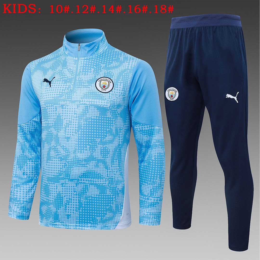 JER-3998_1 Manchester City Kids' Half-Zip Jacket Light Blue Spray Print - 图片 1