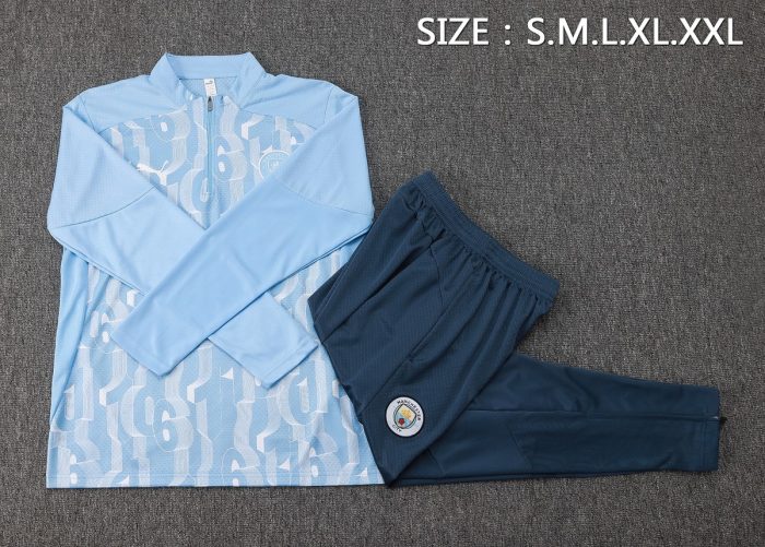 Manchester City 24/25 Half-Zip Light Blue Spray Print - 图片 2