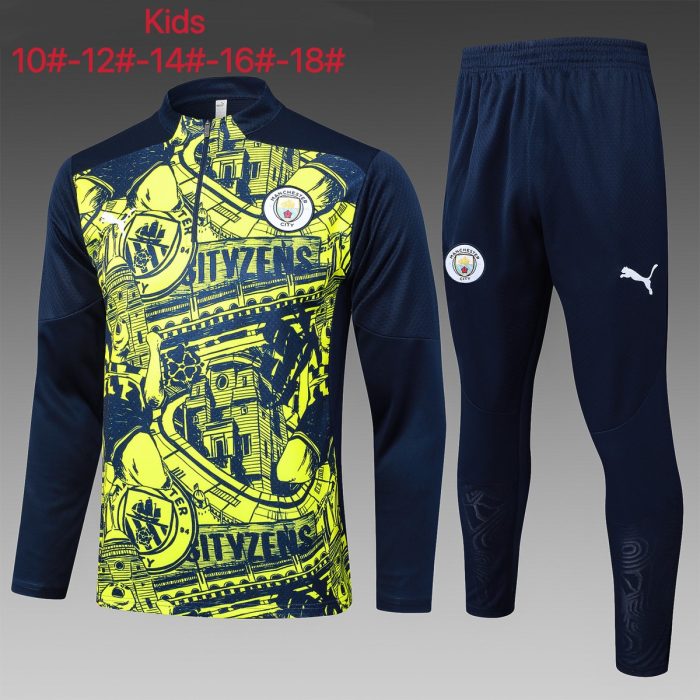 Manchester City 24/25 Half-Zip Jacket Kids Fluorescent Green - 图片 2