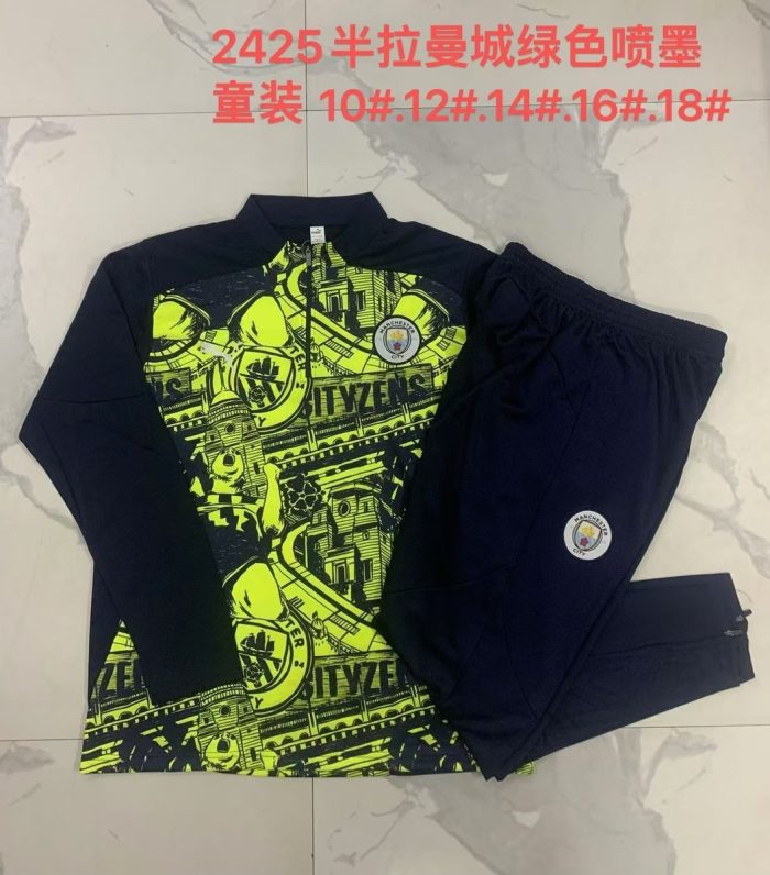 Manchester City 24/25 Half-Zip Jacket Kids Fluorescent Green - 图片 4