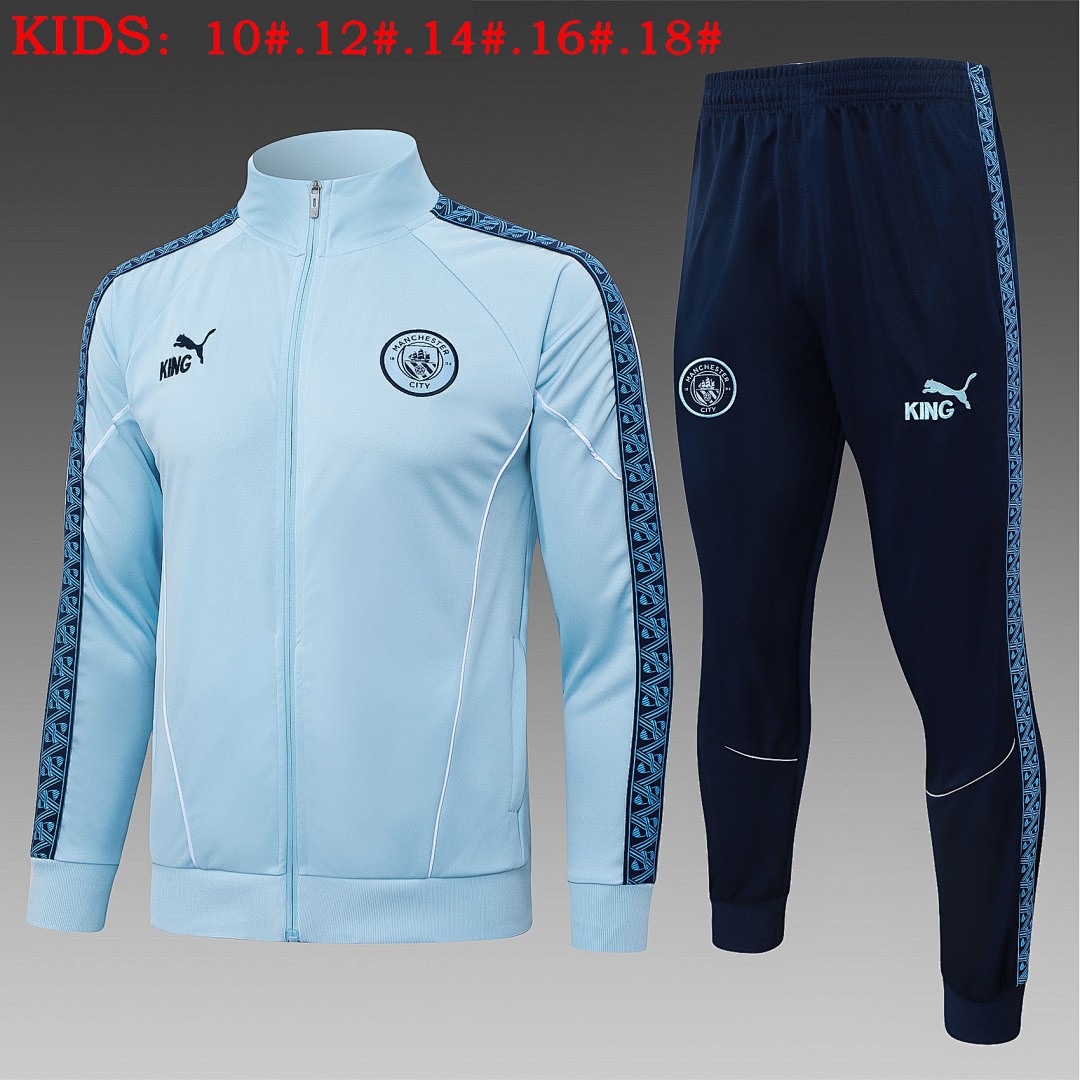 JER-4018_1 Manchester City Light Blue Kids Long Zipper Jacket - 图片 1