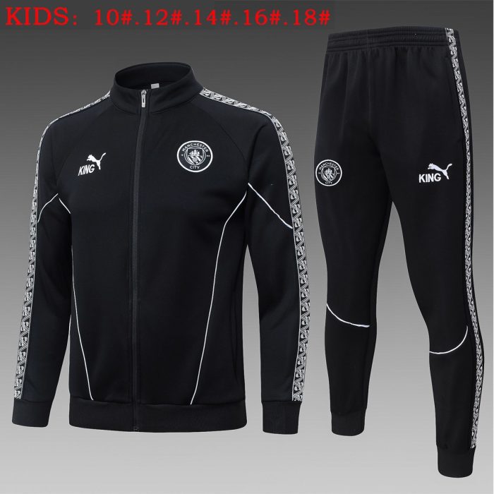 Manchester City Black Children's Long Zipper Jacket (Tape Version) - 图片 2