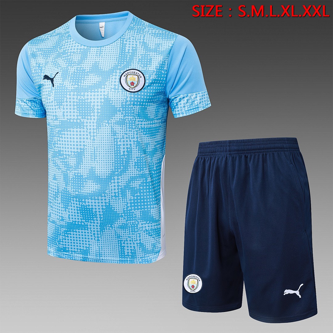 JER-4044_1 Manchester City Light Blue Splatter Short Sleeve Training Set - 图片 1
