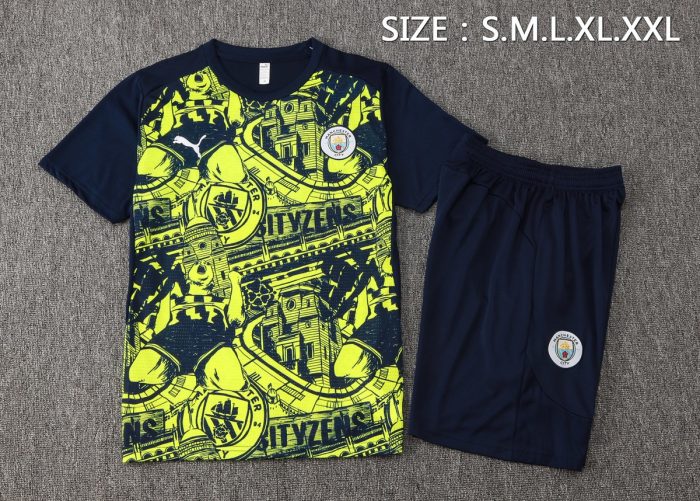 Manchester City 24-25 Green Splatter Short Sleeve Training Shirt - 图片 2