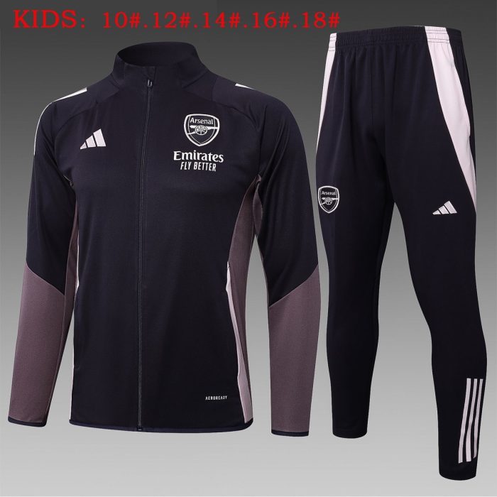 Arsenal 24/25 Dark Grey Children's Long Zipper Jacket - 图片 2