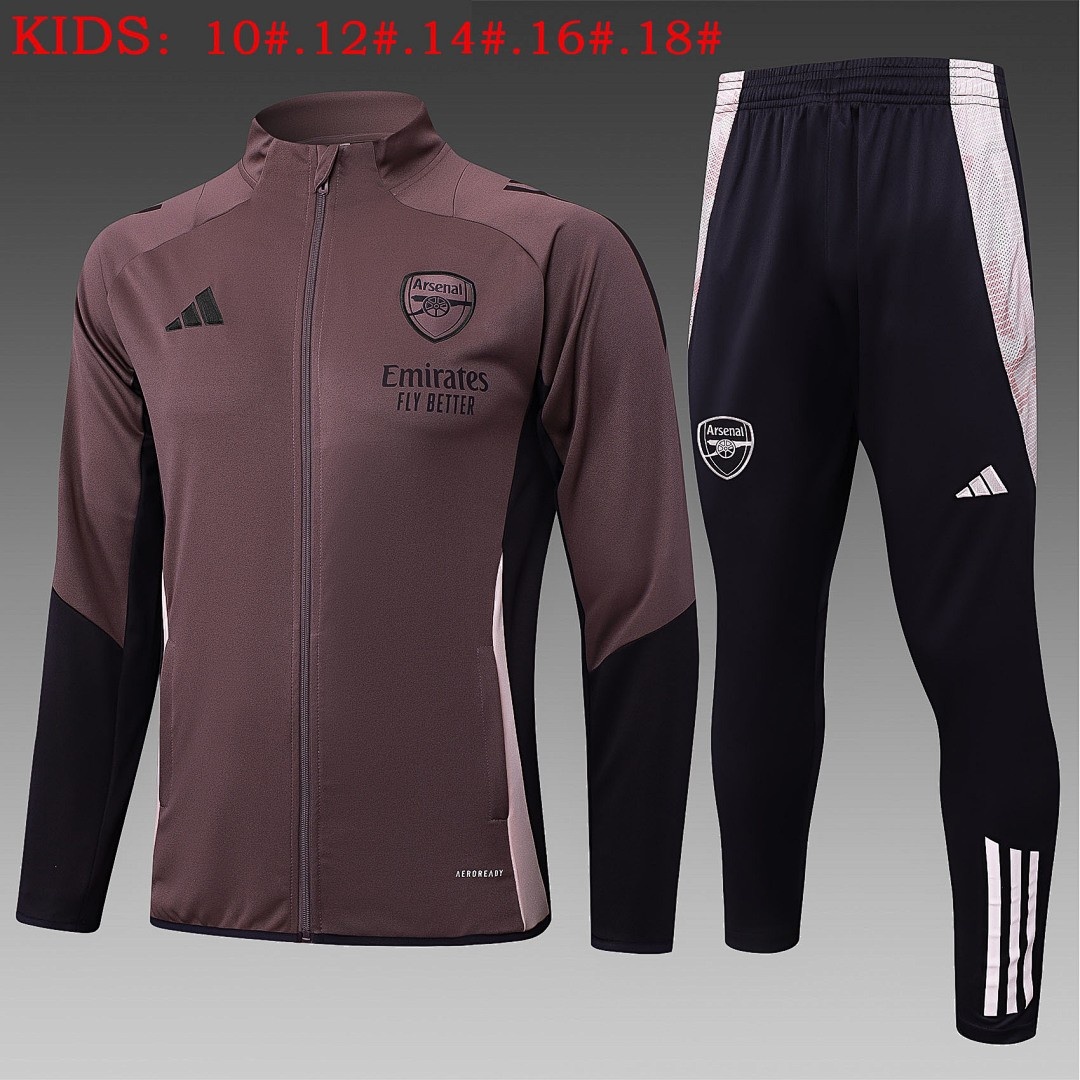 JER-4112_1 Arsenal 24/25 Grey Purple Kids Long Zipper Jacket - 图片 1
