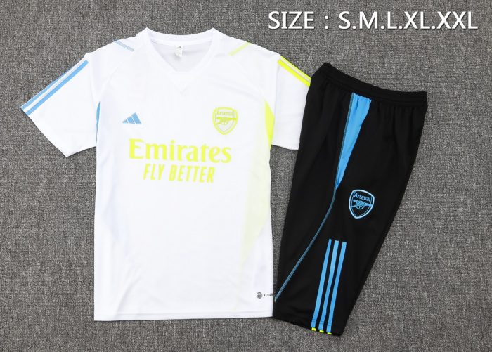 Arsenal 23-24 White Short Sleeve Training Set with 3/4 Pants - 图片 2
