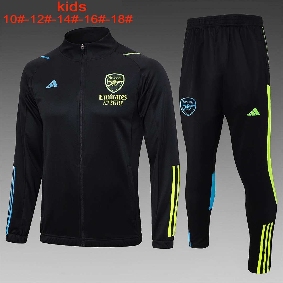 JER-4176_1 Arsenal 23-24 Black Kids Long Zipper Jacket - 图片 1
