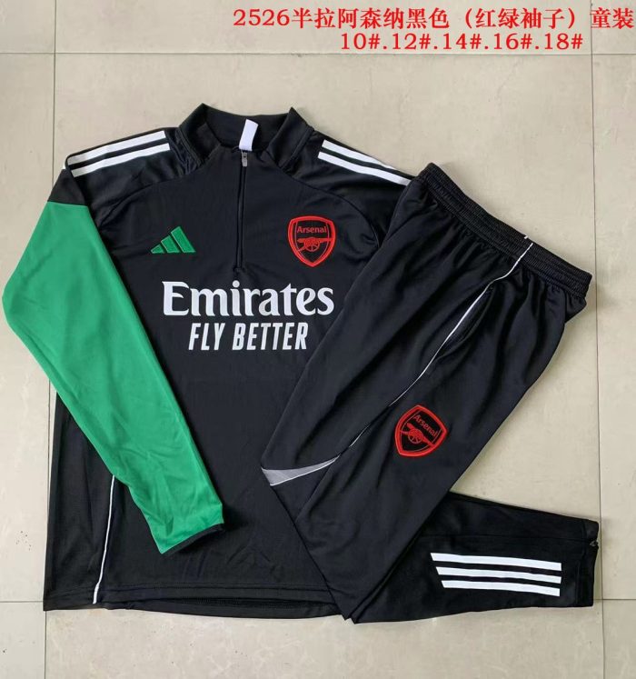 Arsenal Kids Black Half-Zip Jacket with Red and Green Sleeves - 图片 2
