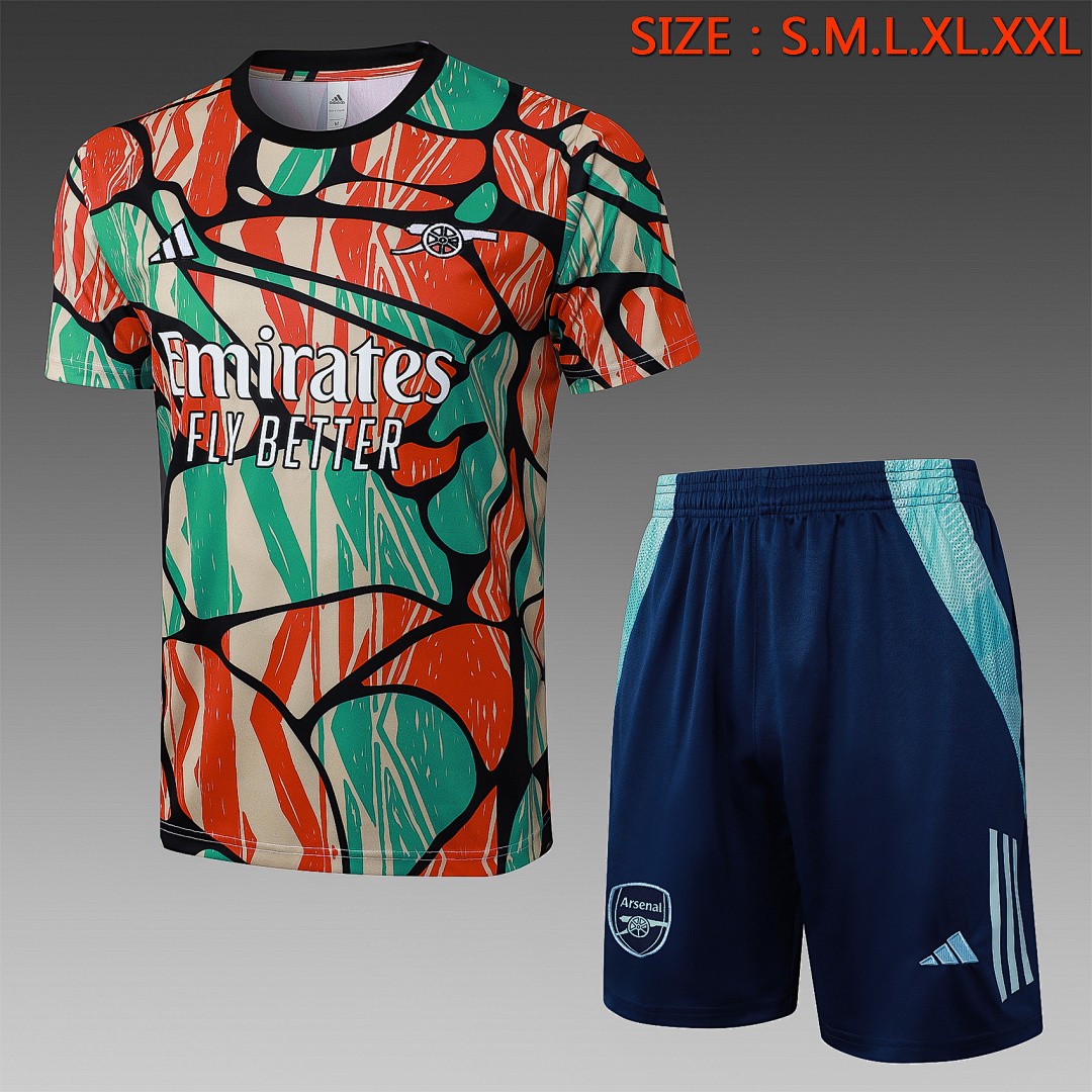 JER-4208_1 Arsenal 24/25 Short Sleeve Red Green Splatter Training T-Shirt - 图片 1