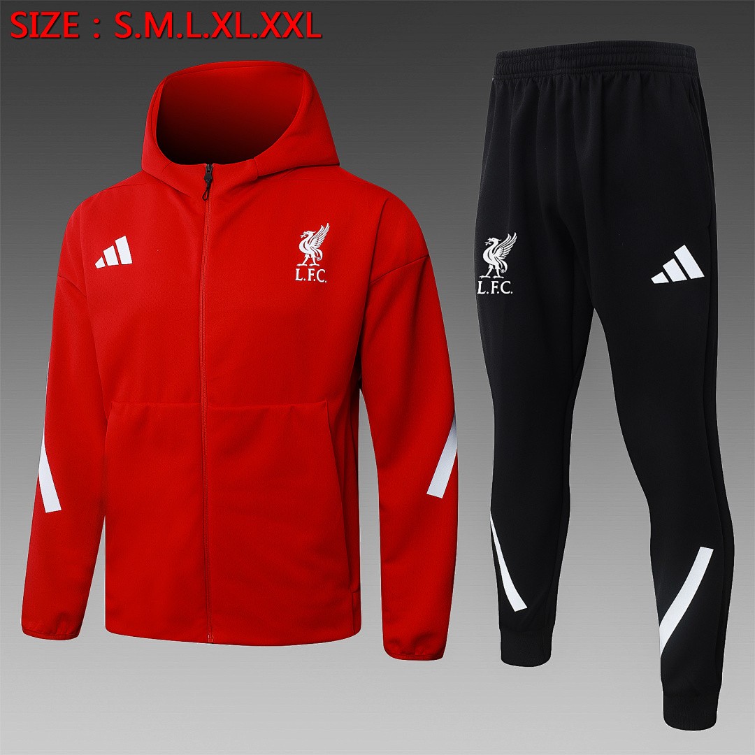 JER-4217_1 Liverpool FC Red Long Zip Jacket with Hood - 图片 1