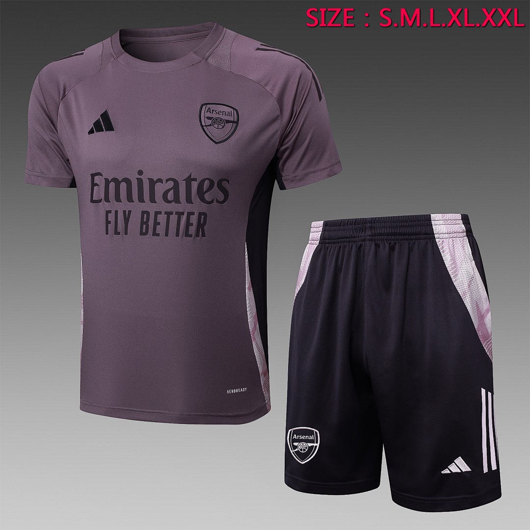JER-4220_1 Arsenal 24-25 Short Sleeve Grey Purple Training Suit - 图片 1