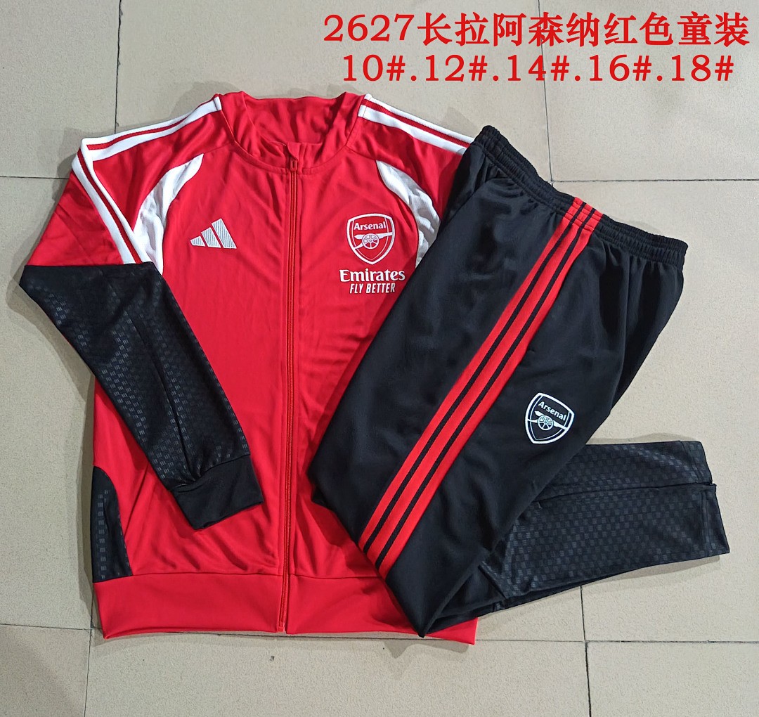 JER-4236_1 Arsenal Red Kids Long Zipper Jacket - 图片 1