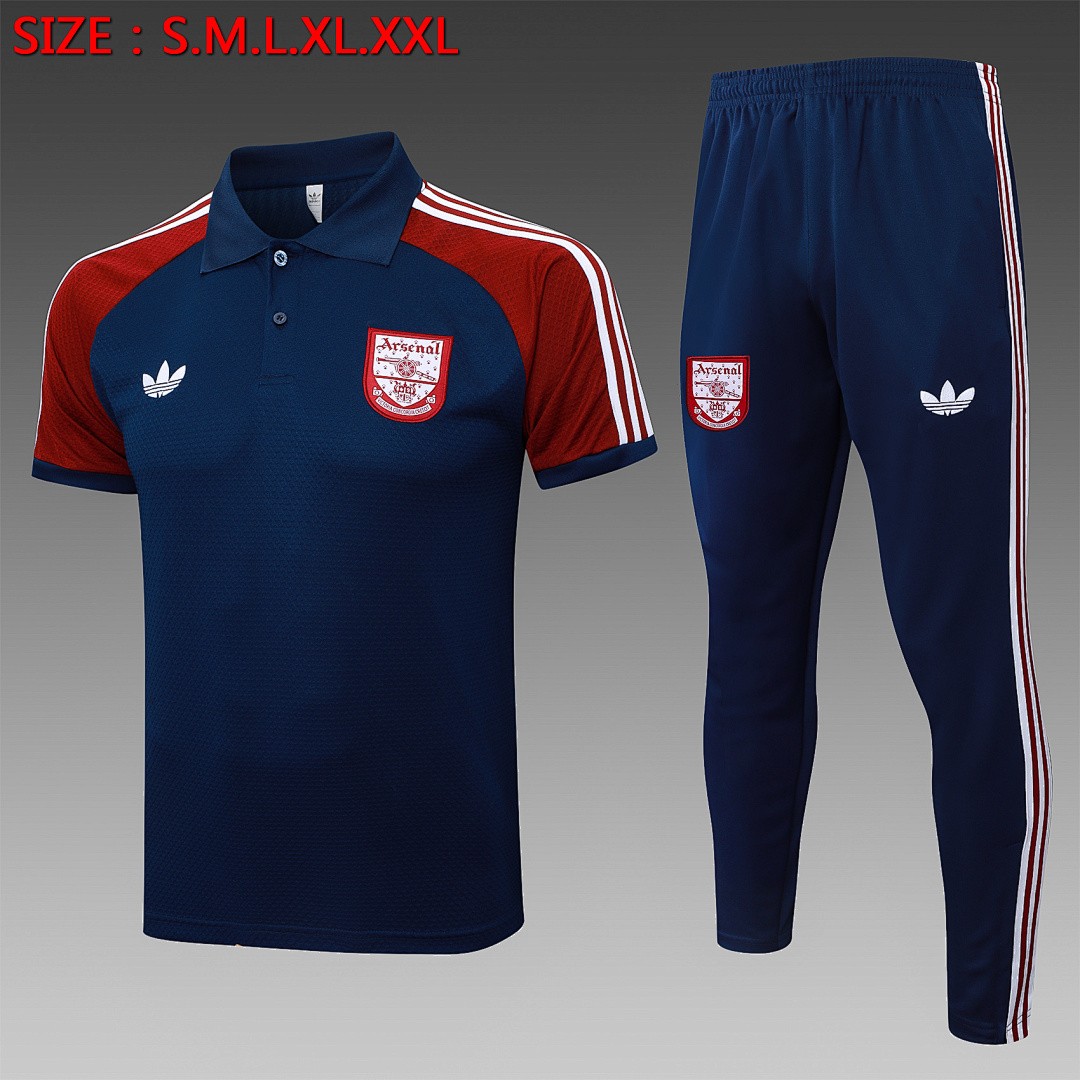 JER-4251_1 Arsenal Navy Blue Retro Polo Shirt (Sleeves Maroon) - 图片 1