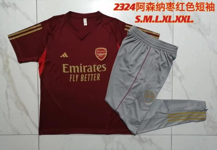 Arsenal 23-24 Short Sleeve Training Set in Maroon (with Pants) - 图片 9