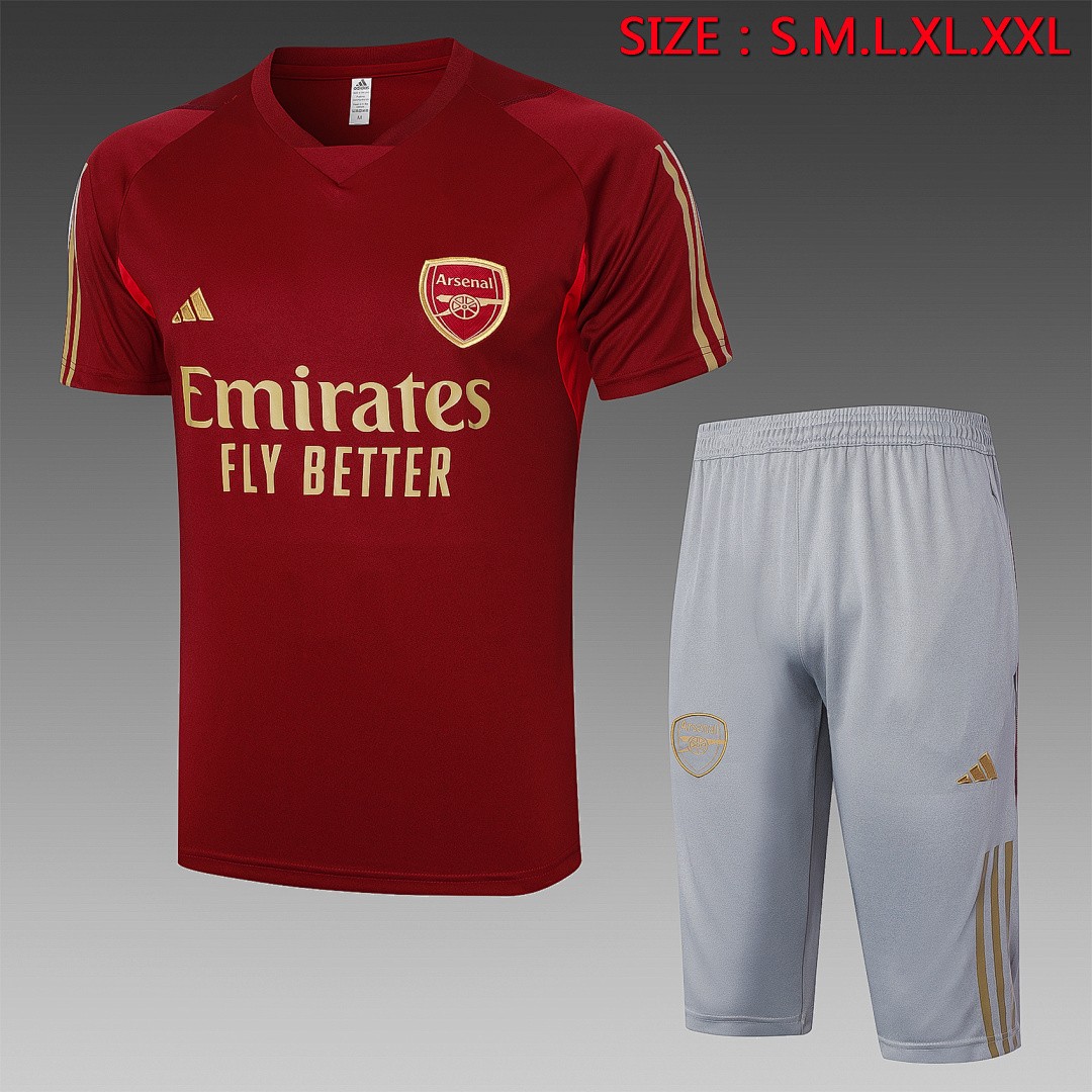JER-4254_1 Arsenal 23-24 Short Sleeve Training Set in Maroon (with 7/8 Pants) - 图片 1