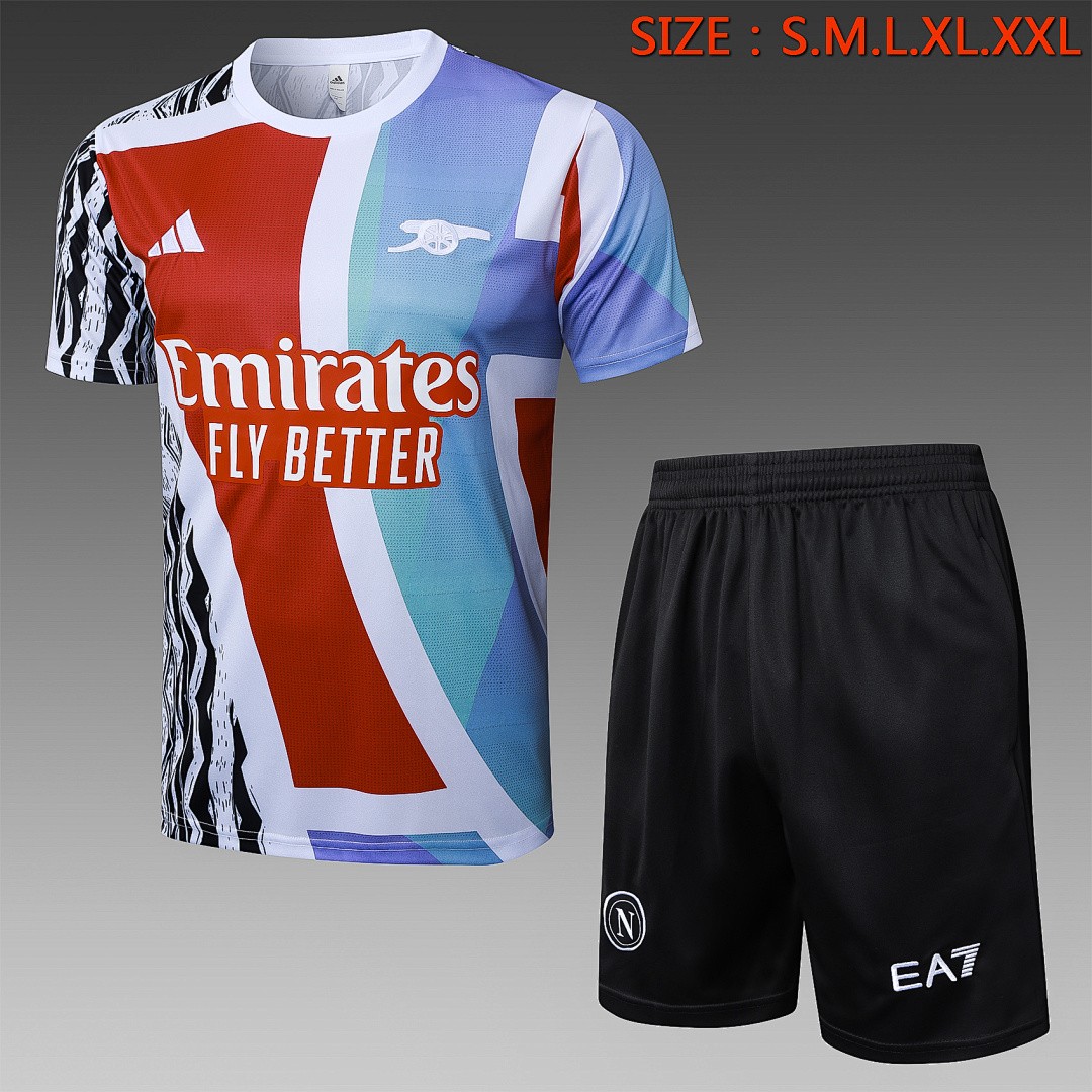 JER-4260_1 Arsenal 24-25 Short Sleeve Red Blue Black Splatter Training T-Shirt - 图片 1