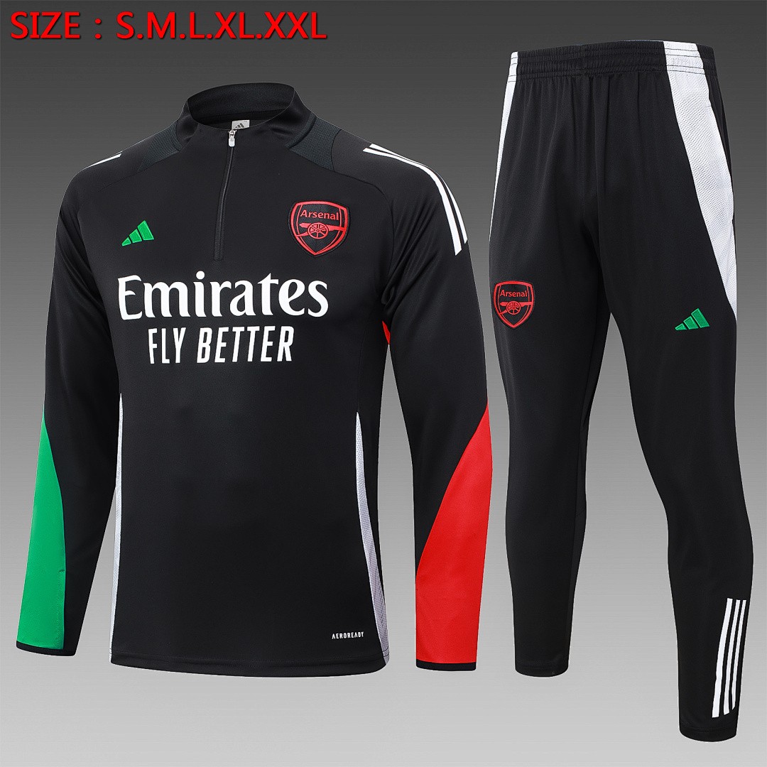 JER-4267_1 Arsenal 24/25 Half-Zip Jacket Black with Red and Green Sleeve Details - 图片 1