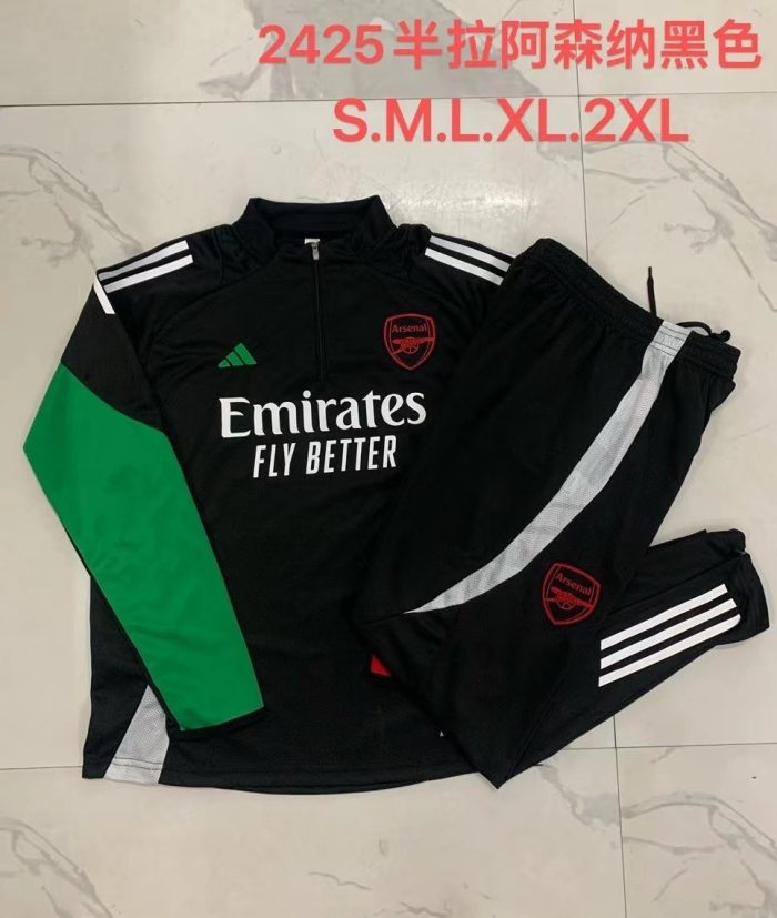 Arsenal 24/25 Half-Zip Jacket Black with Red and Green Sleeve Details - 图片 9