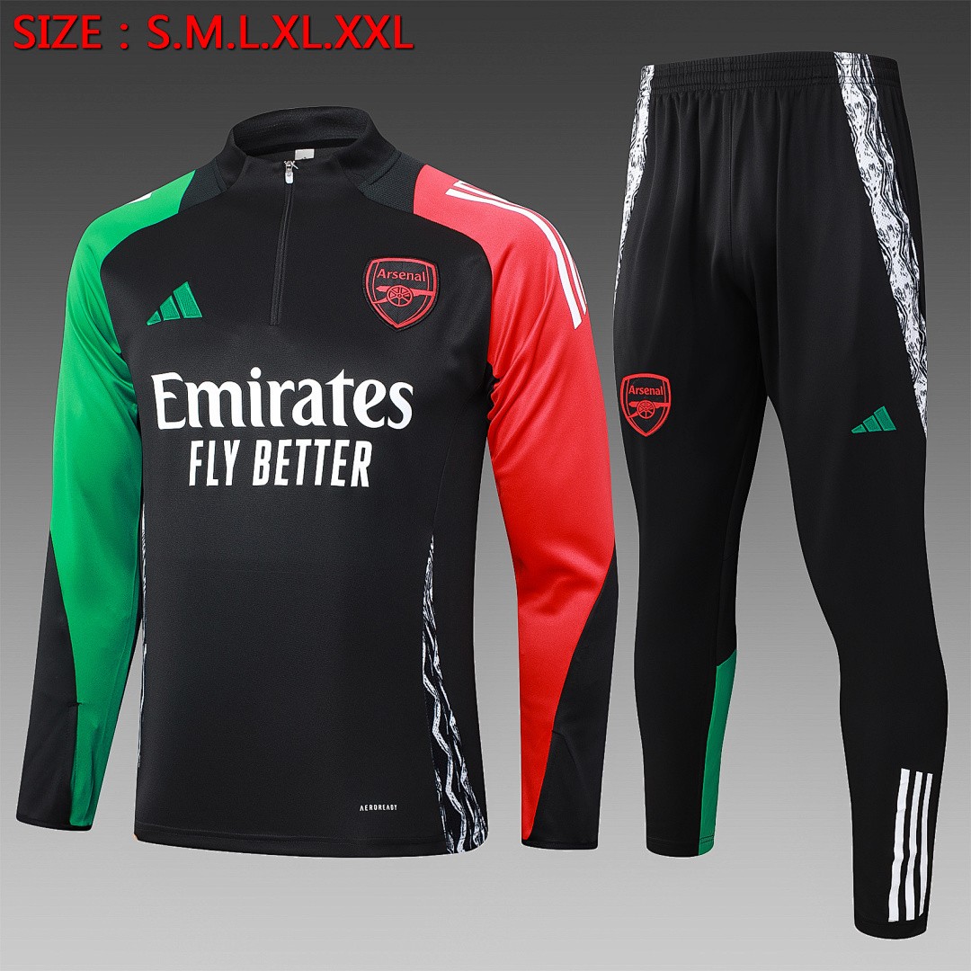 JER-4268_1 Arsenal 24-25 Half-Zip Jacket Black with Red and Green Shoulder - 图片 1