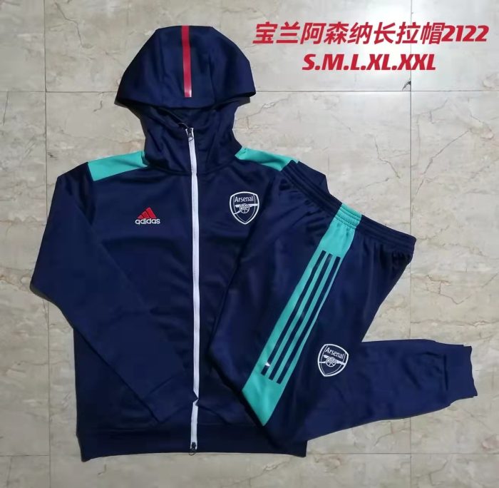 Arsenal 21-22 Long Zip Hoodie Navy Blue - 图片 9