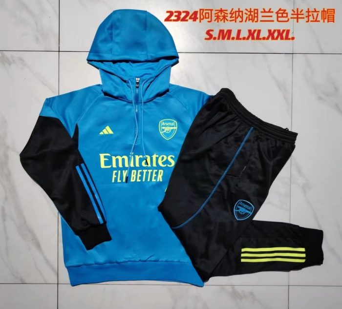 Arsenal 23-24 Half-Zip Hoodie Lake Blue - 图片 9
