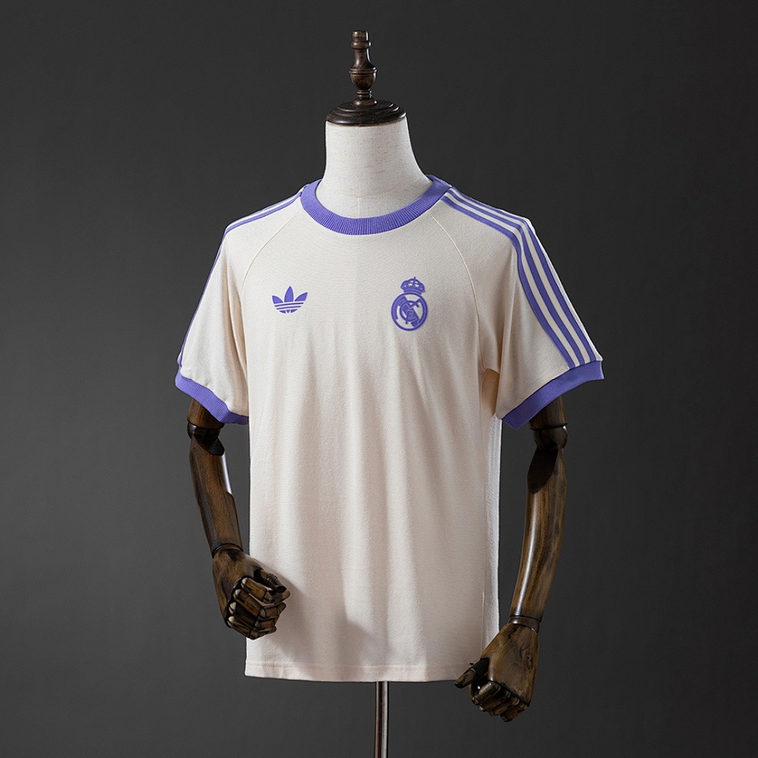 JER-4441_1 Real Madrid Originals 3-Stripes Beige T-Shirt - 图片 1