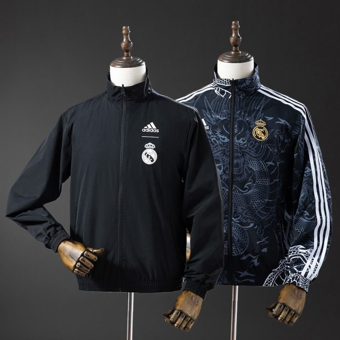 Real Madrid Reversible Jacket Windbreaker - Black & Black Dragon - 图片 4