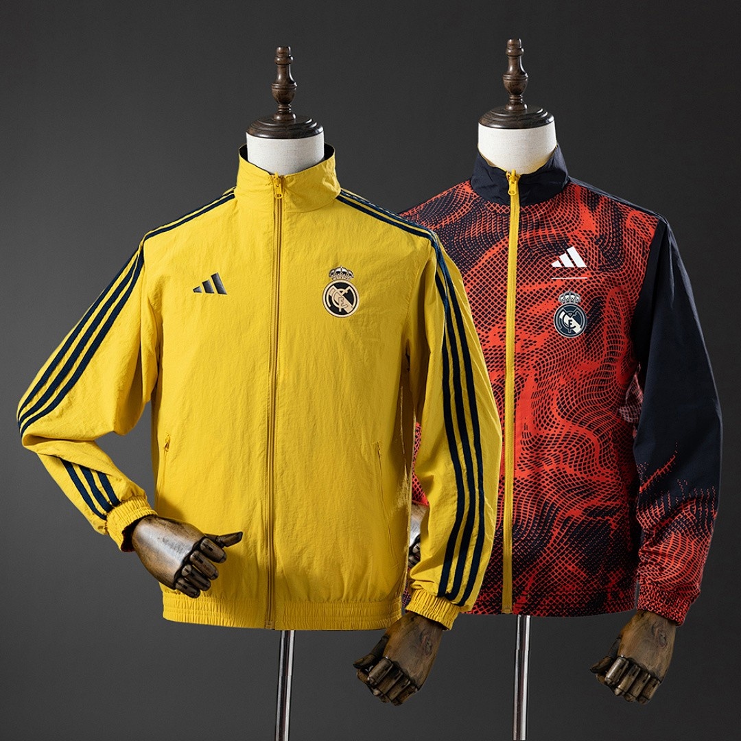 JER-4511_1 Real Madrid Reversible Jacket Windbreaker - Yellow & Red - 图片 1