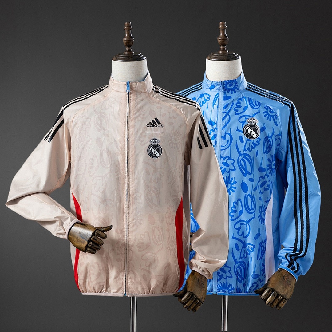 JER-4514_1 Real Madrid Reversible Jacket Windbreaker - Beige & Blue - 图片 1