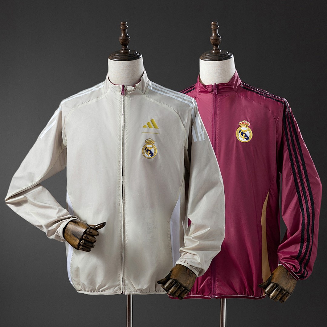 JER-4516_1 Real Madrid Reversible Jacket Windbreaker - Beige & Red - 图片 1