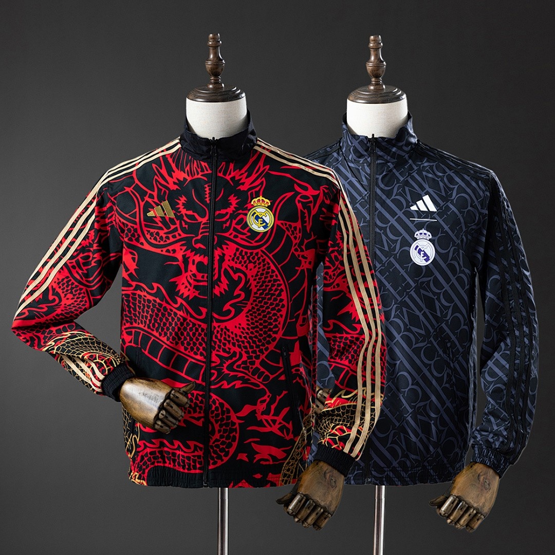JER-4519_1 Real Madrid Reversible Jacket Windbreaker - Red & Heiss - 图片 1