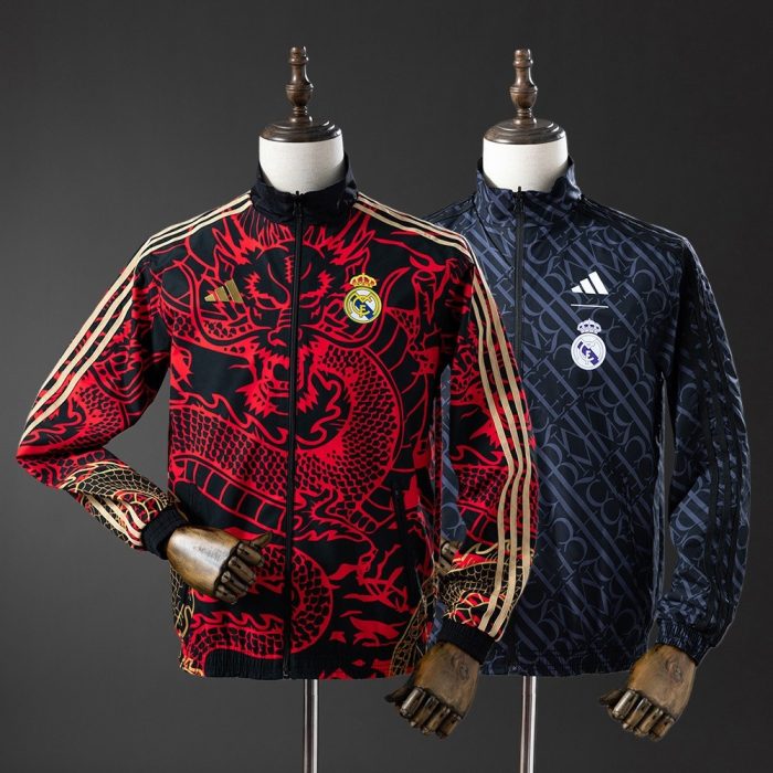 Real Madrid Reversible Jacket Windbreaker - Red & Heiss - 图片 4