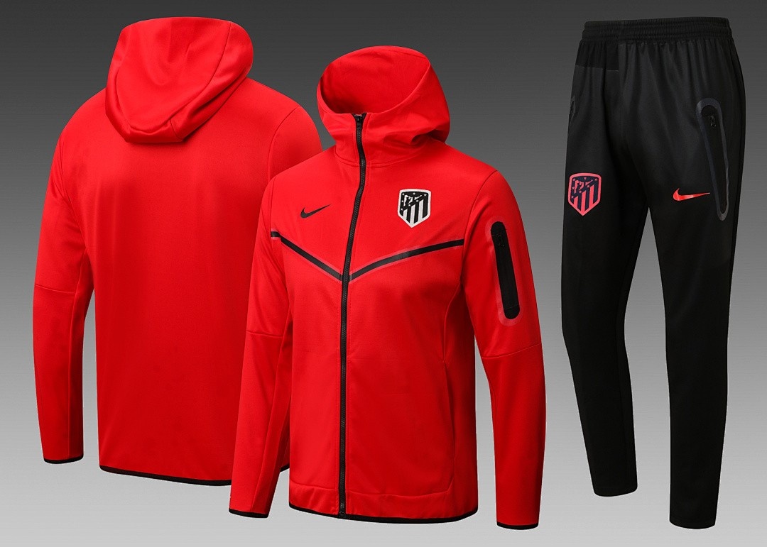 JER-4521_1 Atletico Madrid 22-23 Red Long Zip Jacket with Hood - 图片 1