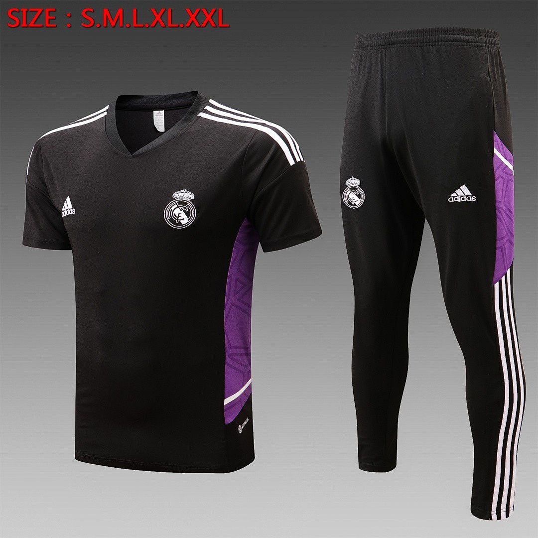 JER-5116_1 Real Madrid 22-23 Black with Purple Side Short Sleeve Training Suit - 图片 1