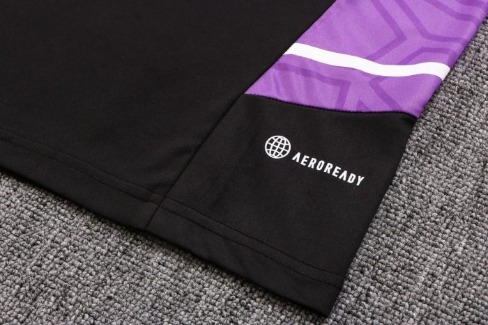 Real Madrid 22-23 Black with Purple Side Short Sleeve Training Suit - 图片 4