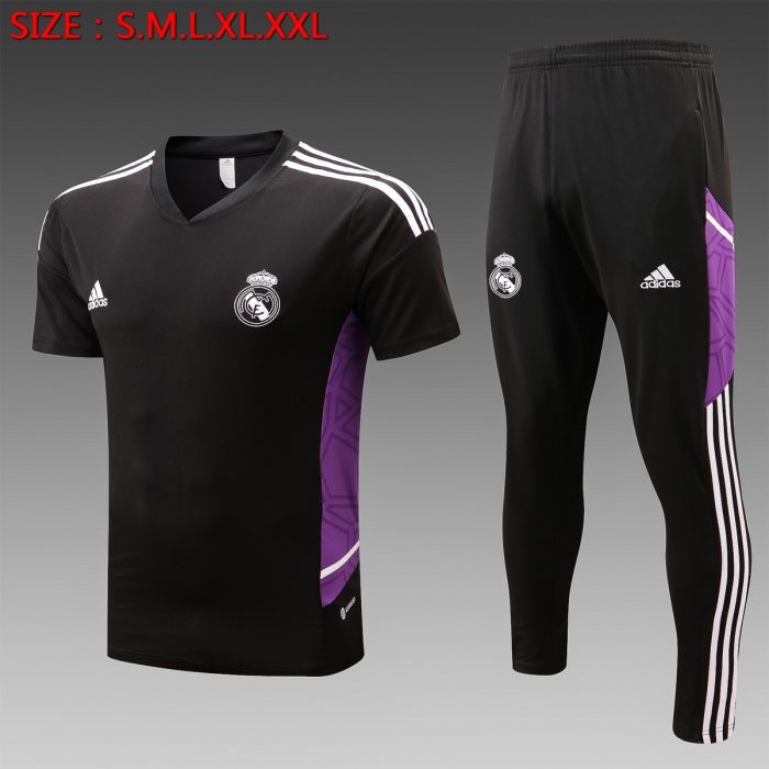 Real Madrid 22-23 Black with Purple Side Short Sleeve Training Suit - 图片 8