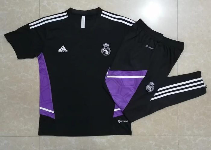 Real Madrid 22-23 Black with Purple Side Short Sleeve Training Suit - 图片 9