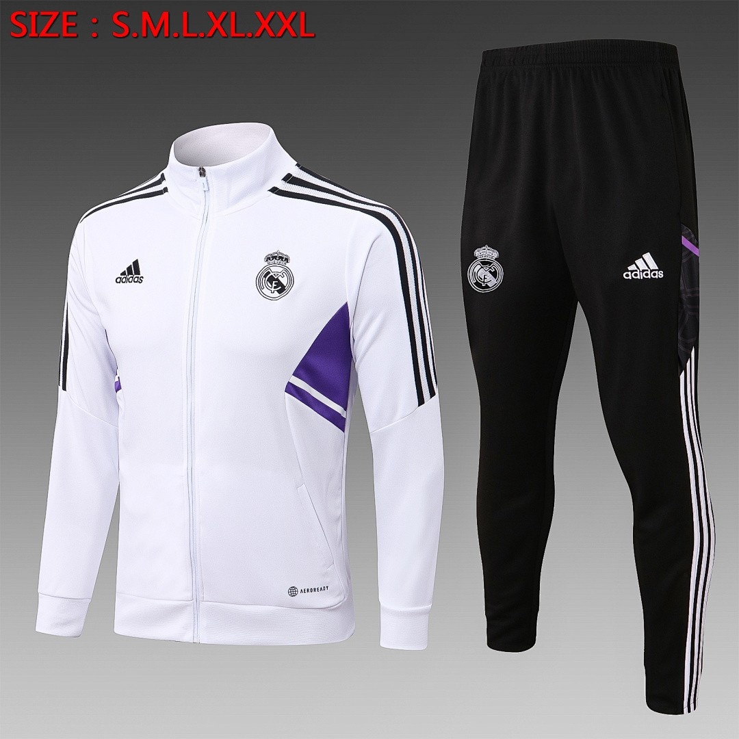 JER-5117_1 Real Madrid 22-23 White Long Zip Jacket - 图片 1