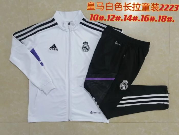 Real Madrid 22-23 White Kids Long Zipper Jacket - 图片 3