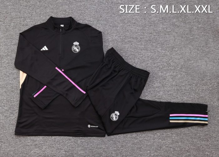 Real Madrid 23-24 Black Half-Zip Jacket - 图片 2