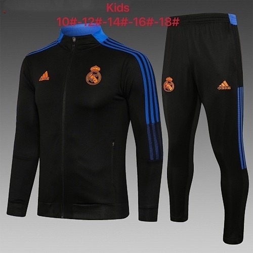 JER-5134_1 Real Madrid 21-22 Black Kids Long Zipper Jacket - 图片 1