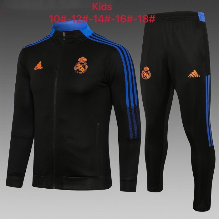 Real Madrid 21-22 Black Kids Long Zipper Jacket - 图片 2